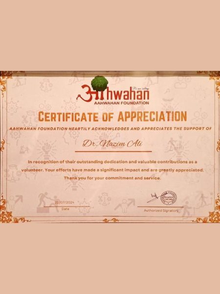 Certificate from Aahwahan Foundation